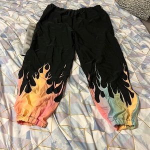 NEW 1XL Shein Curve high waist tie dye flame jogger